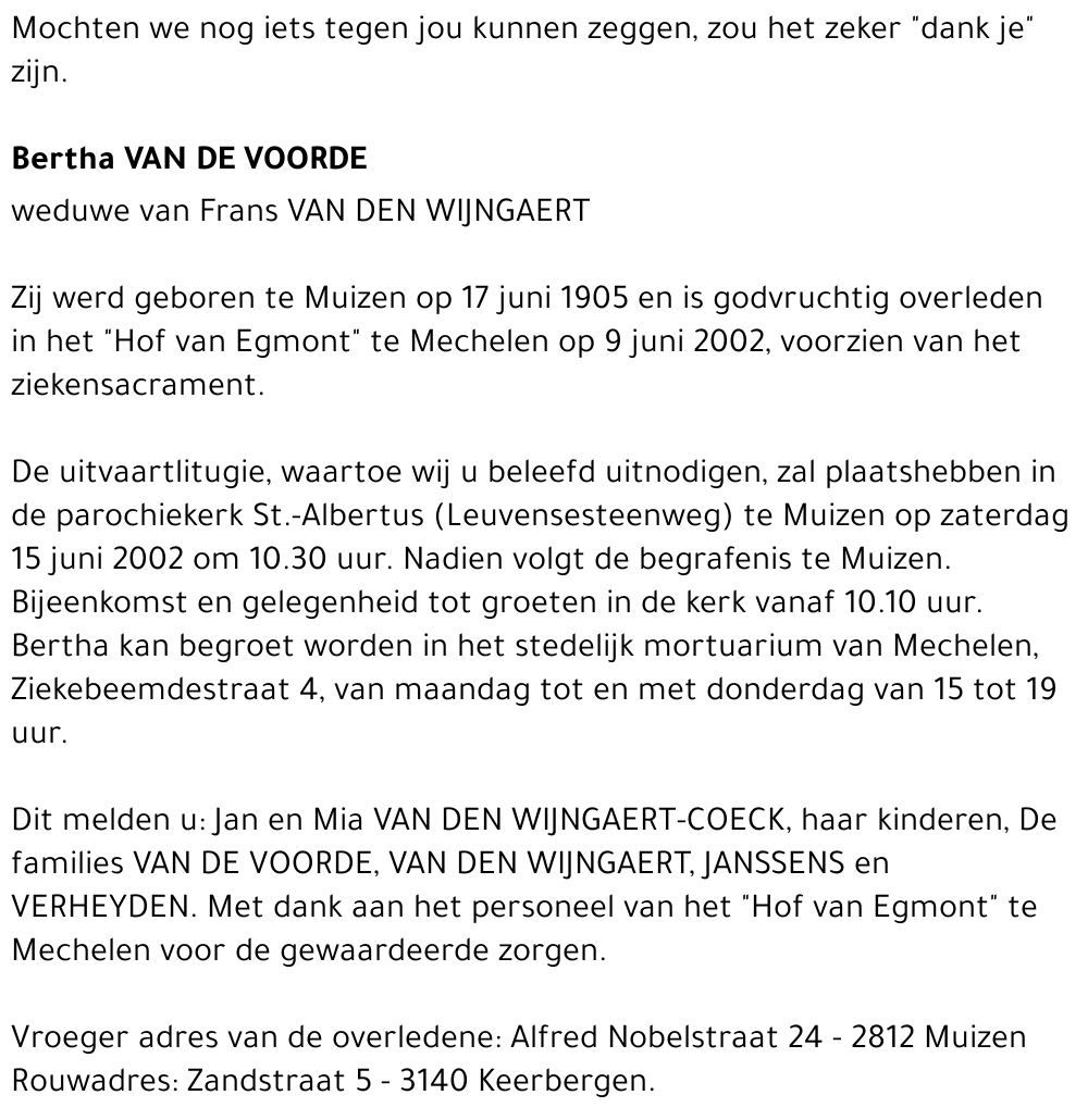 BERTHA VAN DE VOORDE