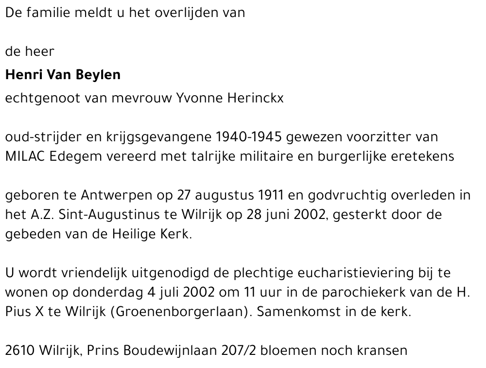 Hendrik VAN BEYLEN