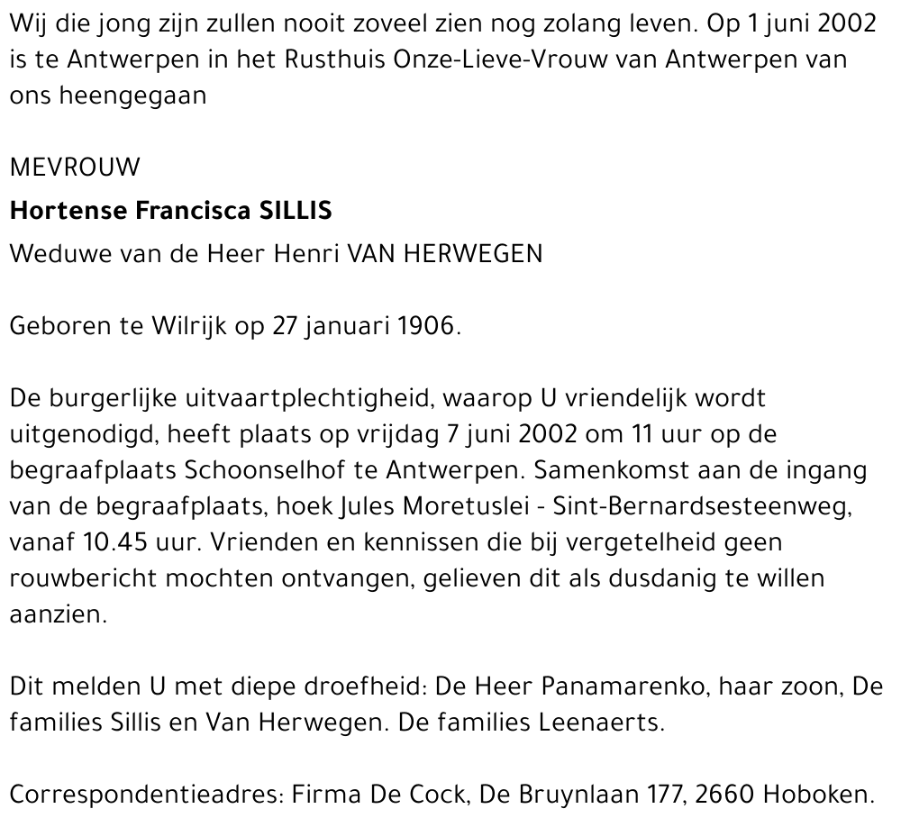 HORTENSE FRANCISCA SILLIS