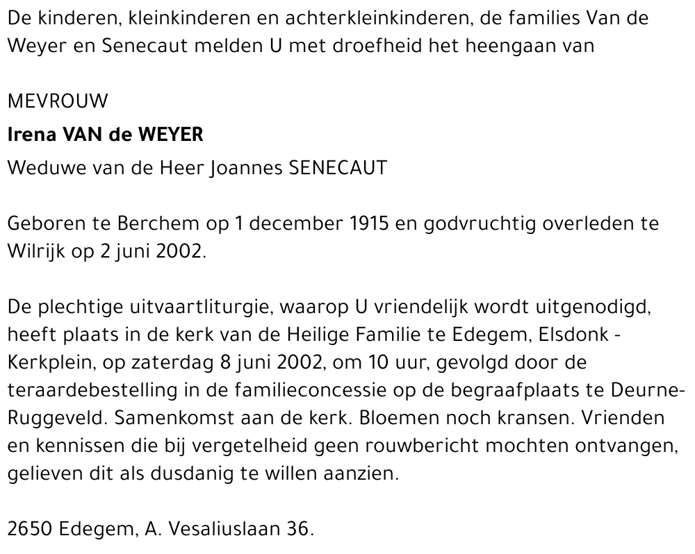 IRENA VAN DE WEYER