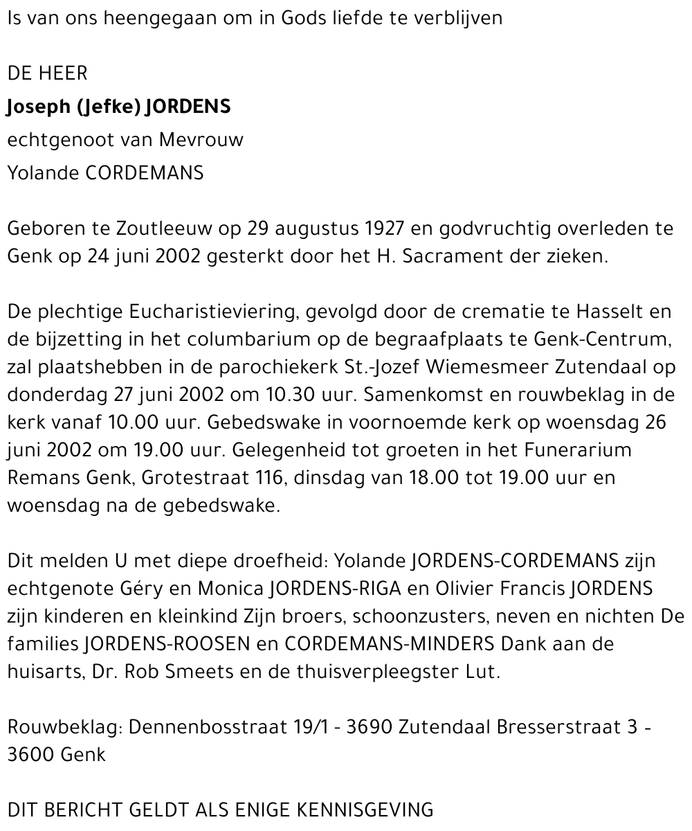 Joseph (Jefke) JORDENS
