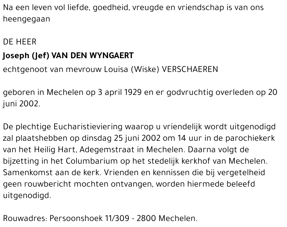 Joseph VAN DEN WYNGAERT