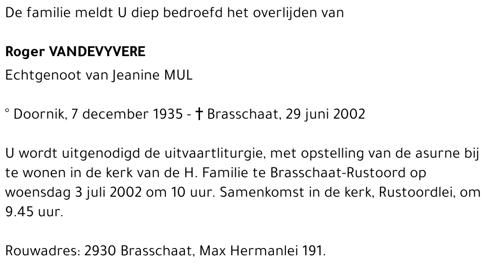 Roger VANDEVYVERE