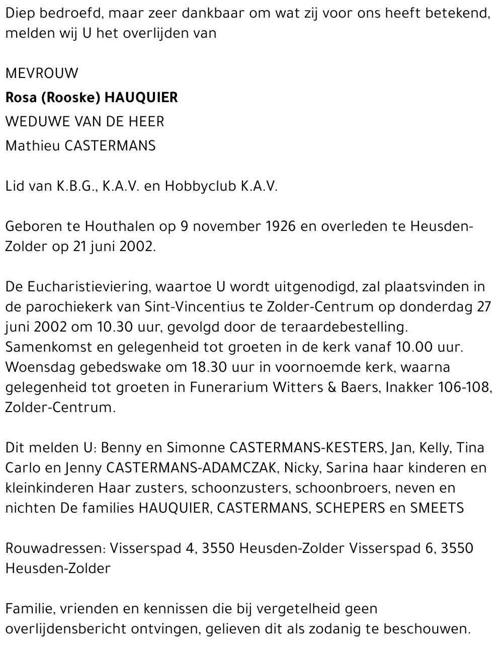 Rosa (Rooske) Hauquier