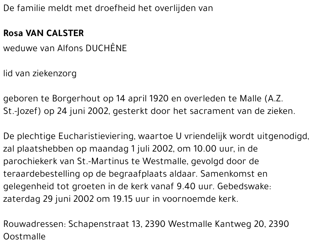 ROSA VAN CALSTER
