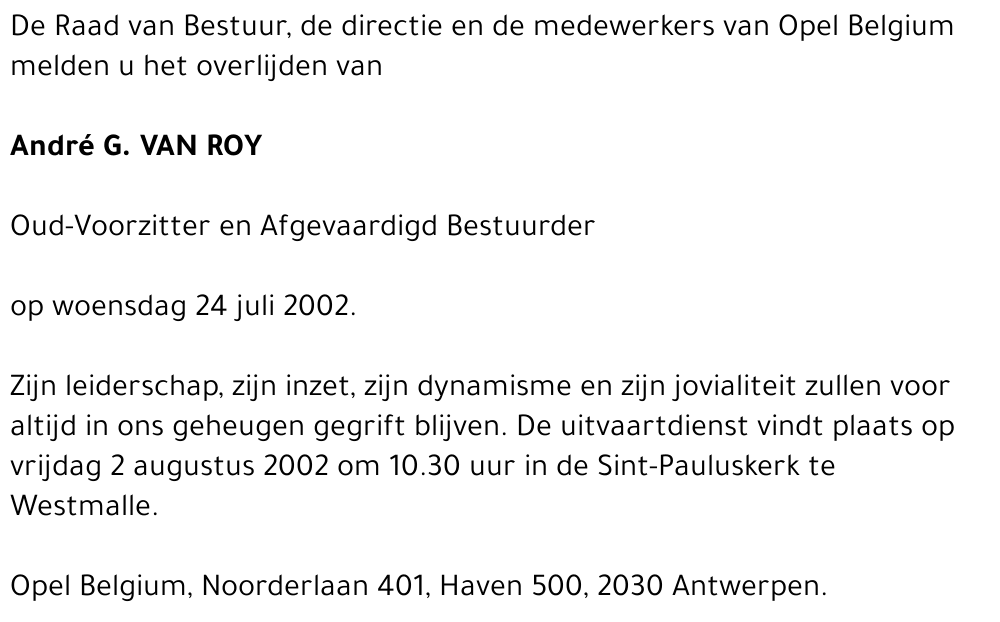 ANDRÉ G. VAN ROY