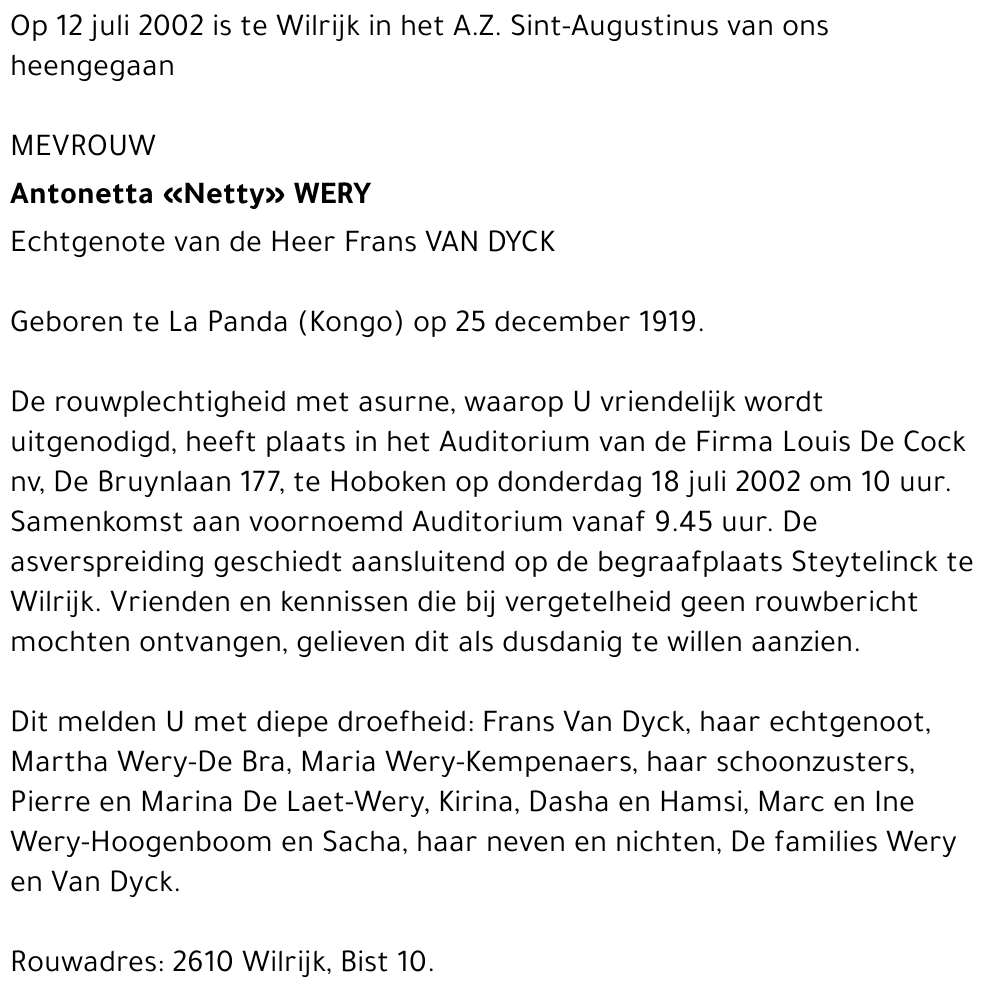 ANTONETTA WERY