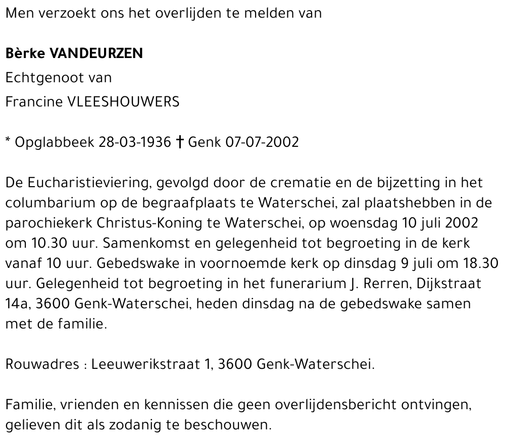 Bèrke VANDEURZEN