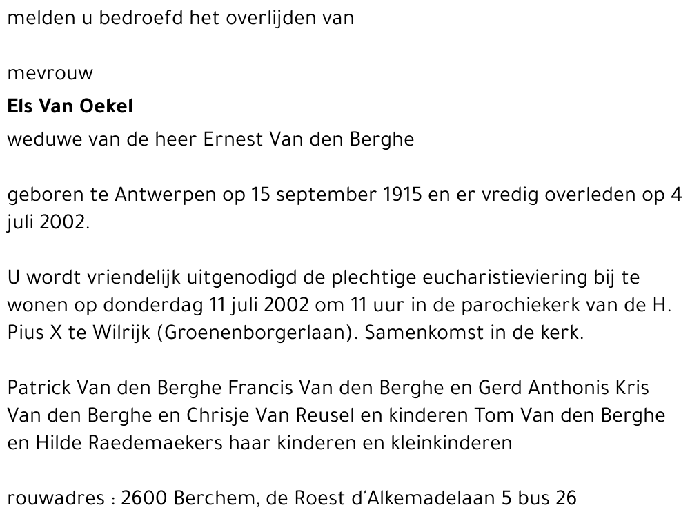 Elisabeth VAN OEKEL