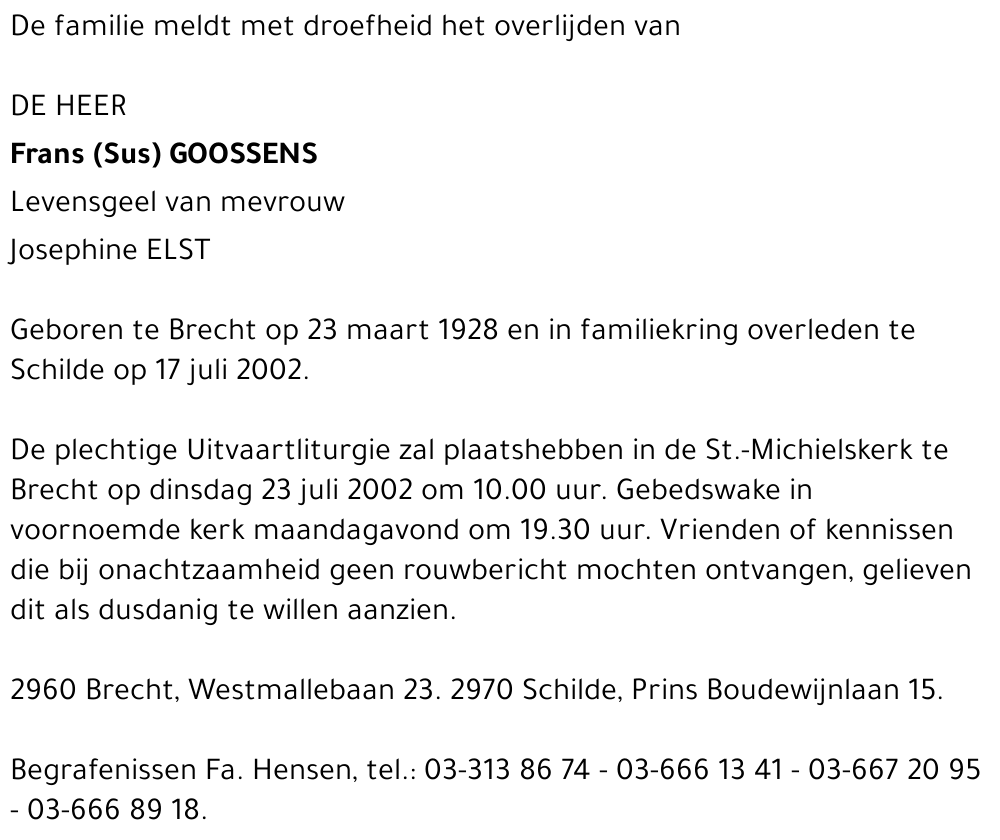 FRANS (SUS) GOOSSENS