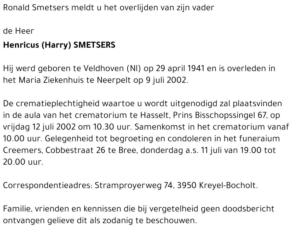 Henricus (Henk) SMETSERS