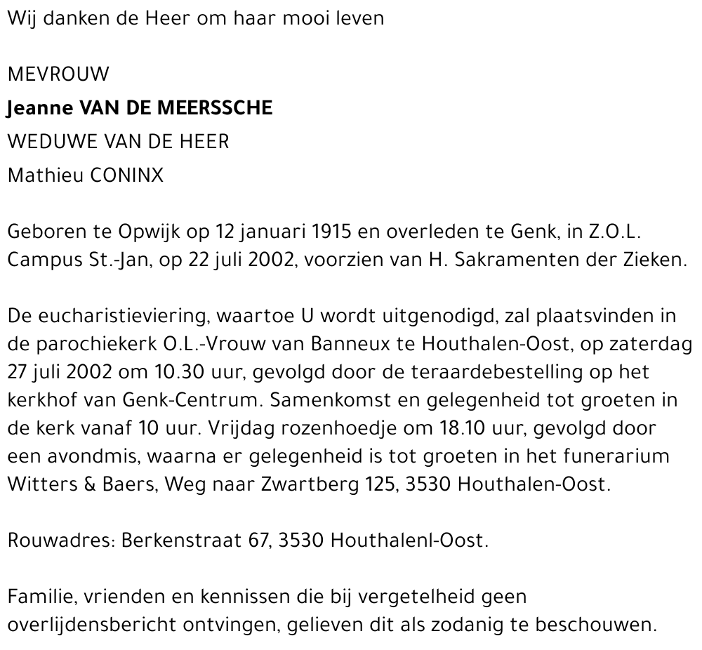 Jeanne Van de Meerssche