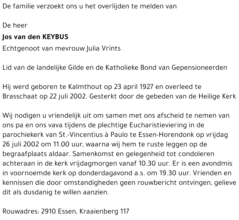 JOS VAN DEN KEYBUS