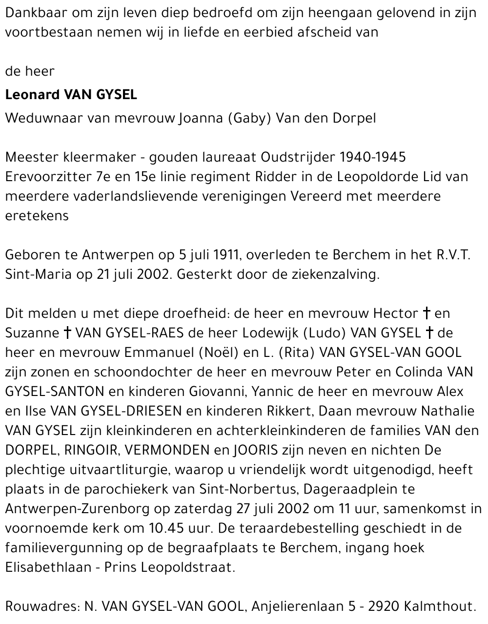 LEONARD VAN GYSEL