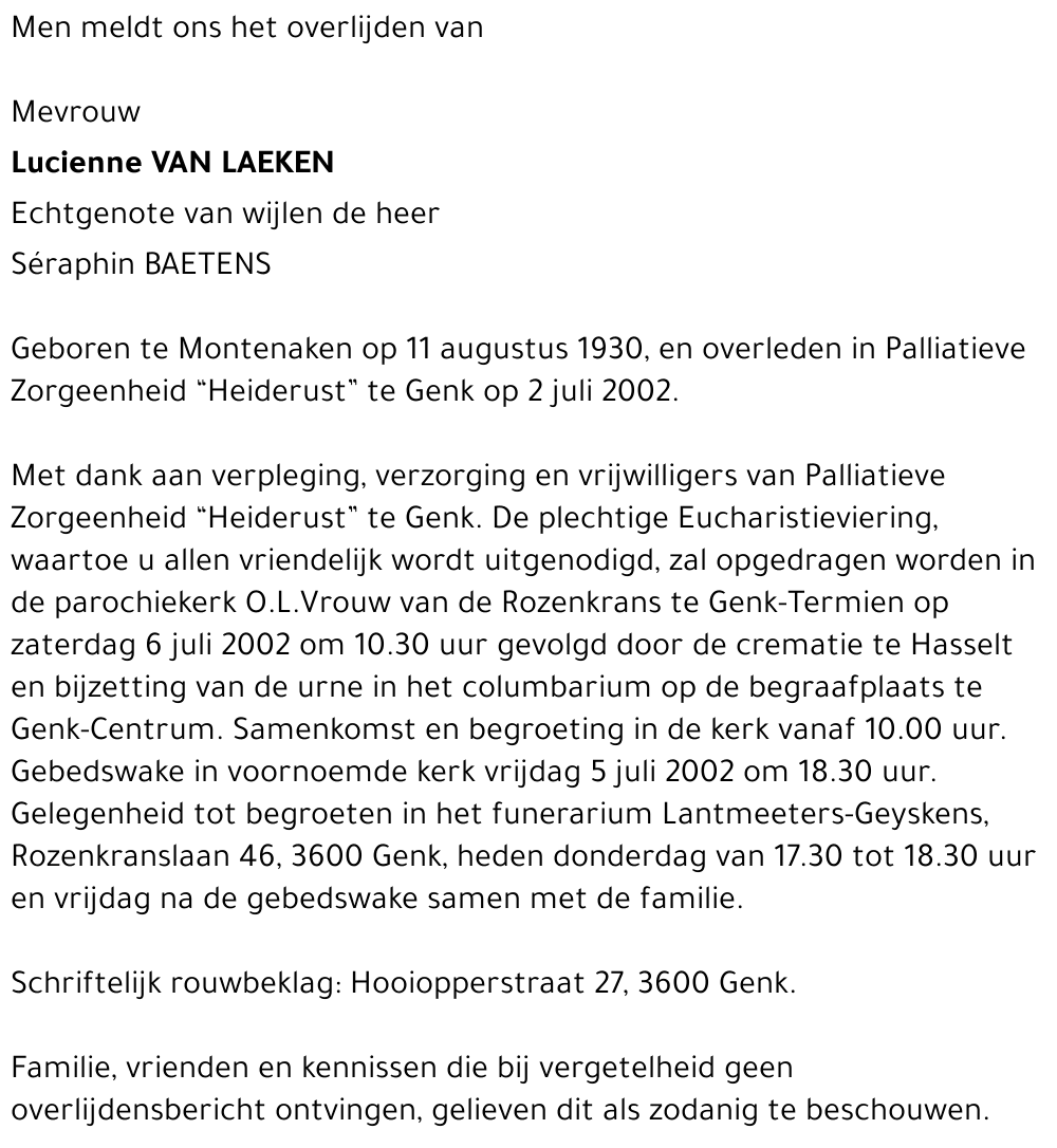 Lucienne VAN  LAEKEN