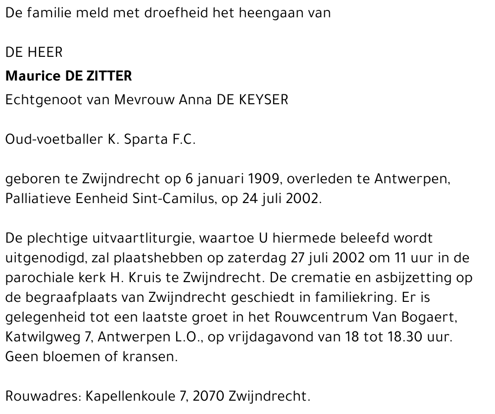 MAURICE DE ZITTER