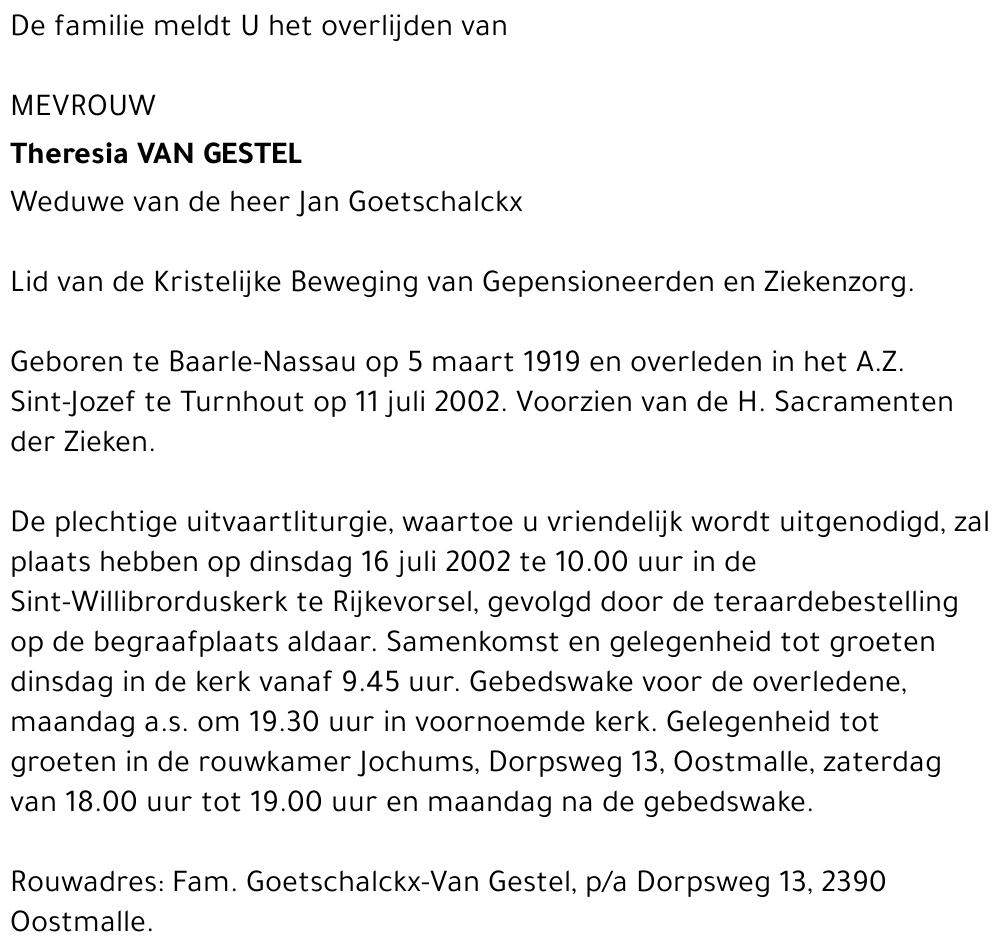 THERESIA VAN GESTEL