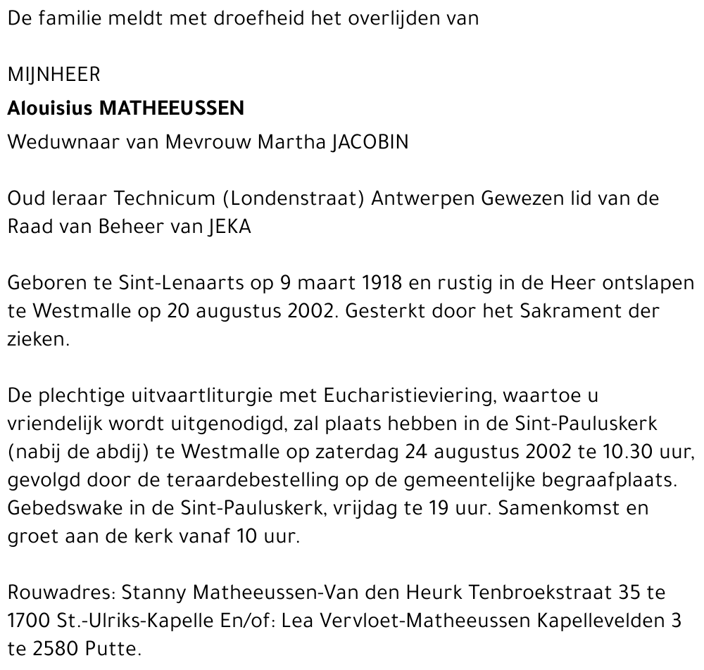 ALOUISIUS MATHEEUSSEN