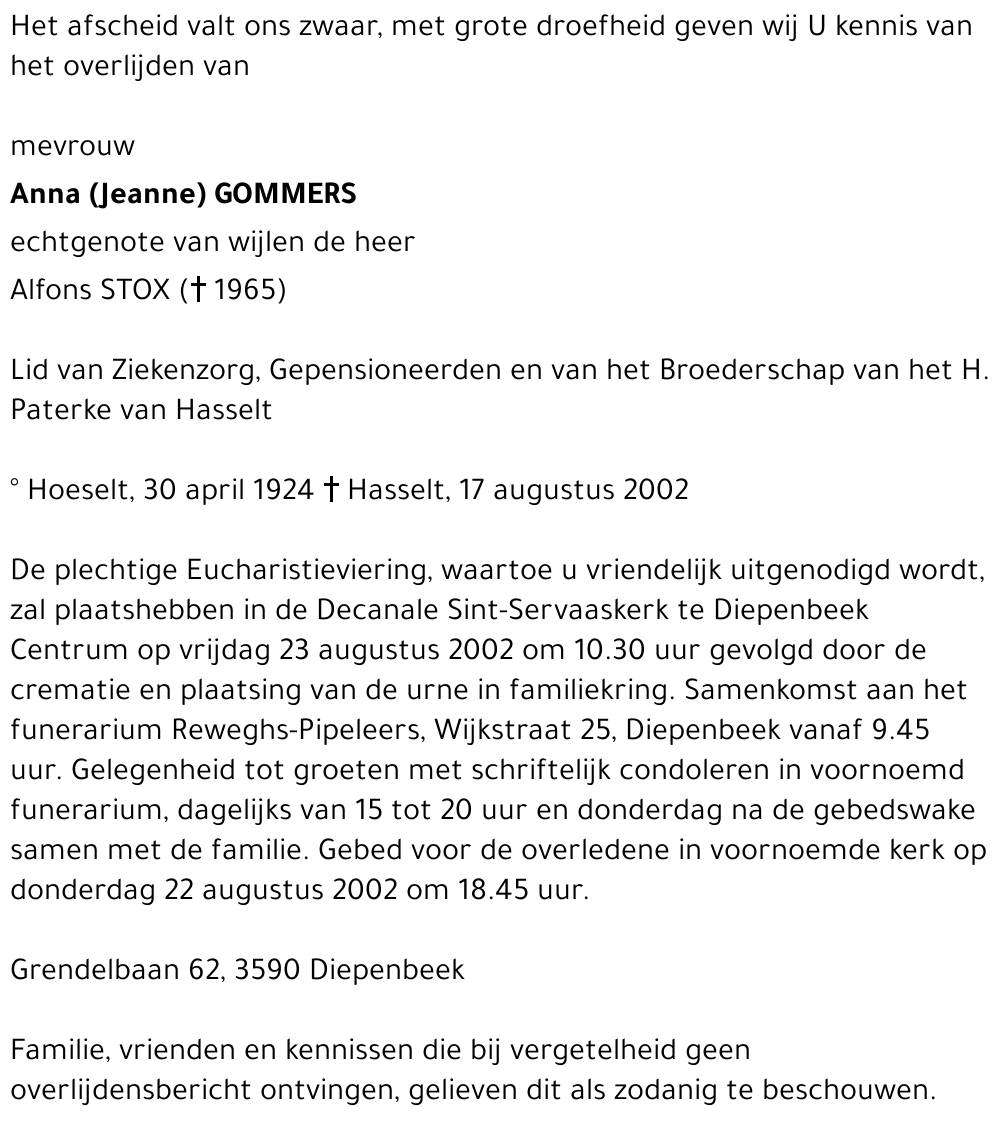 Anna (Jeanne) GOMMERS