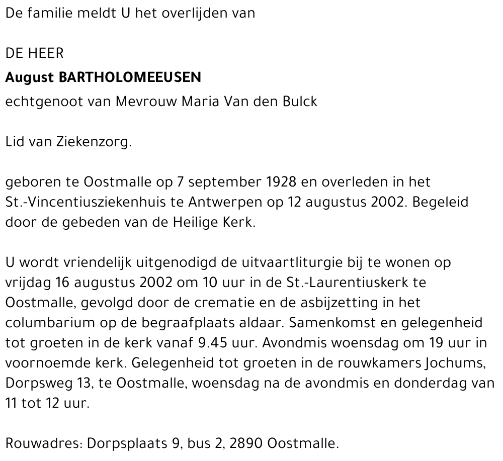 AUGUST BARTHOLOMEEUSEN
