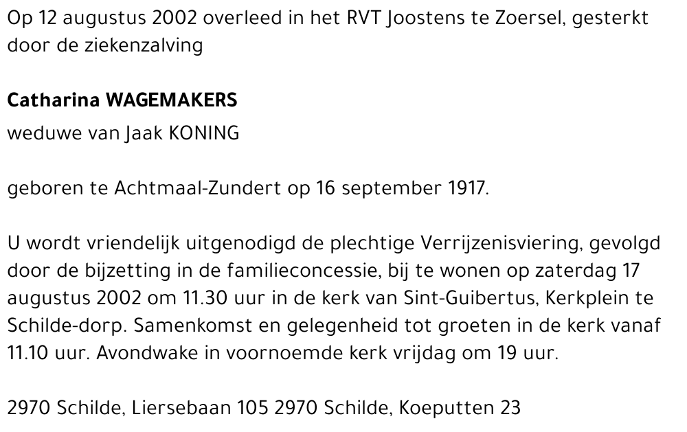 Catharina WAGEMAKERS