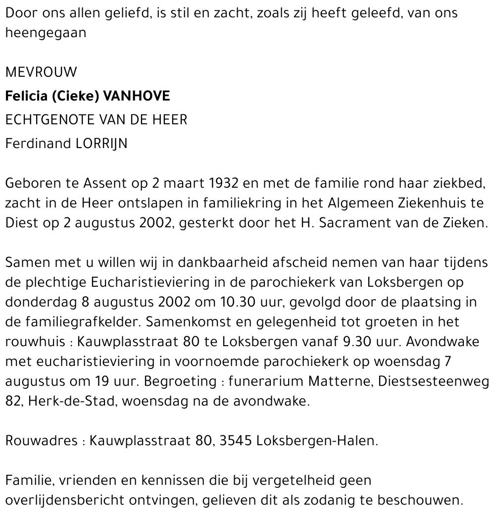 Felicia (Cieke) Vanhove