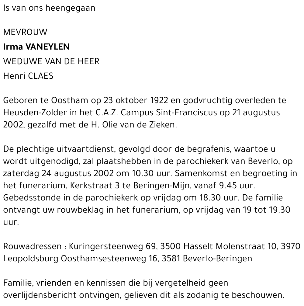 Irma Vaneylen