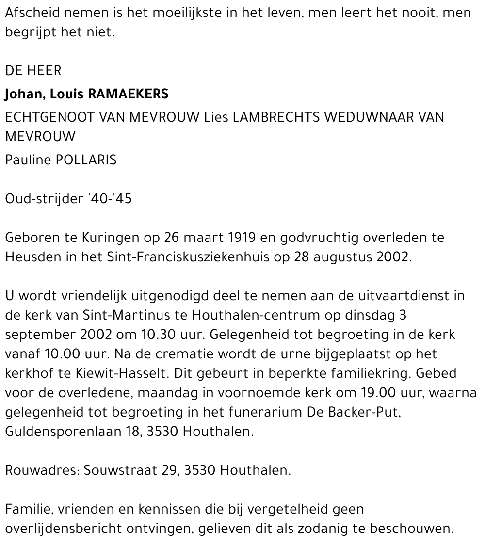 Johan, Louis Ramaekers