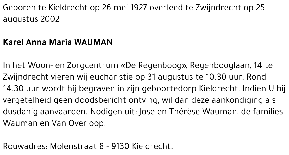 KAREL ANNA MARIA WAUMAN