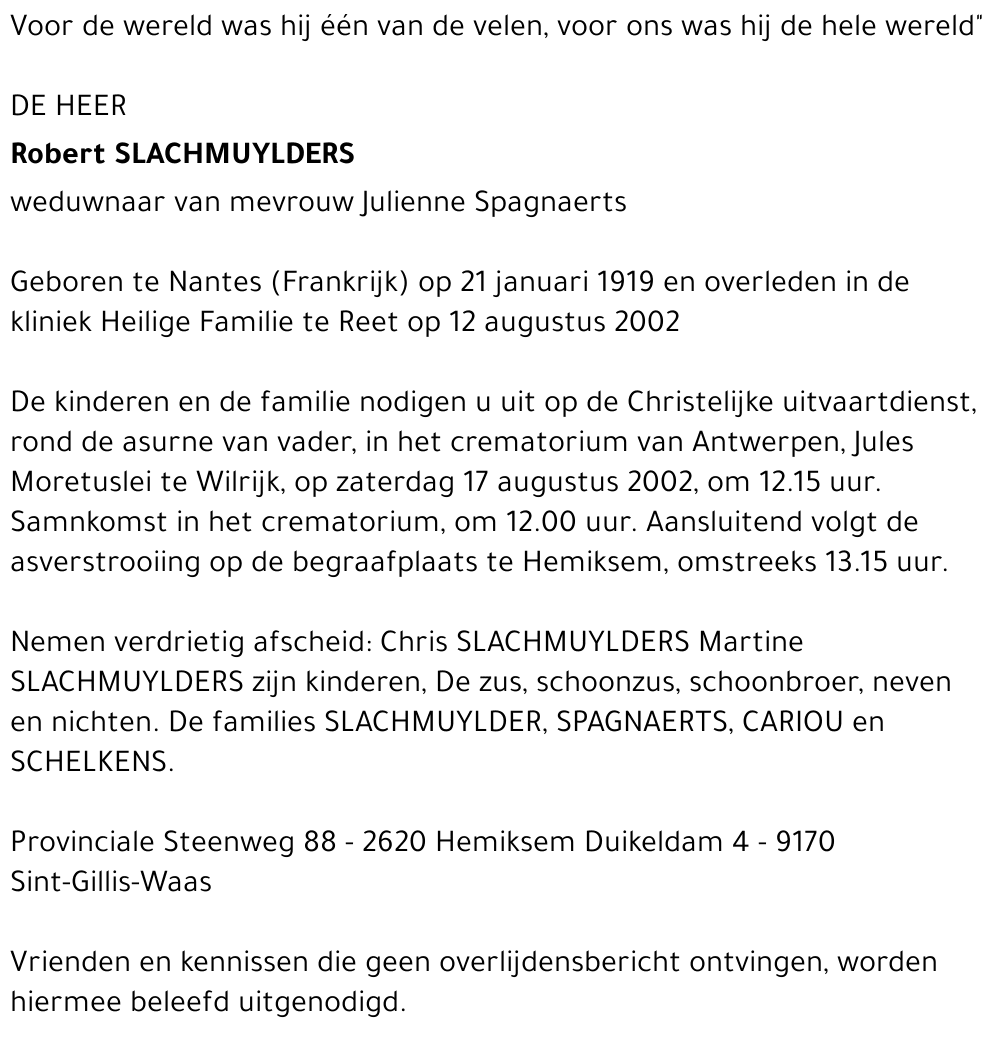 ROBERT SLACHMUYLDERS