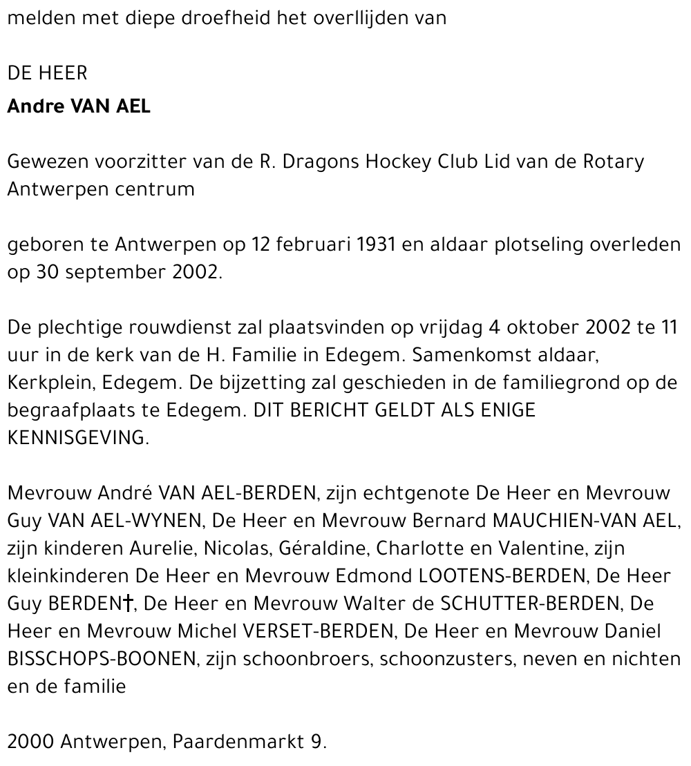 ANDRE VAN AEL