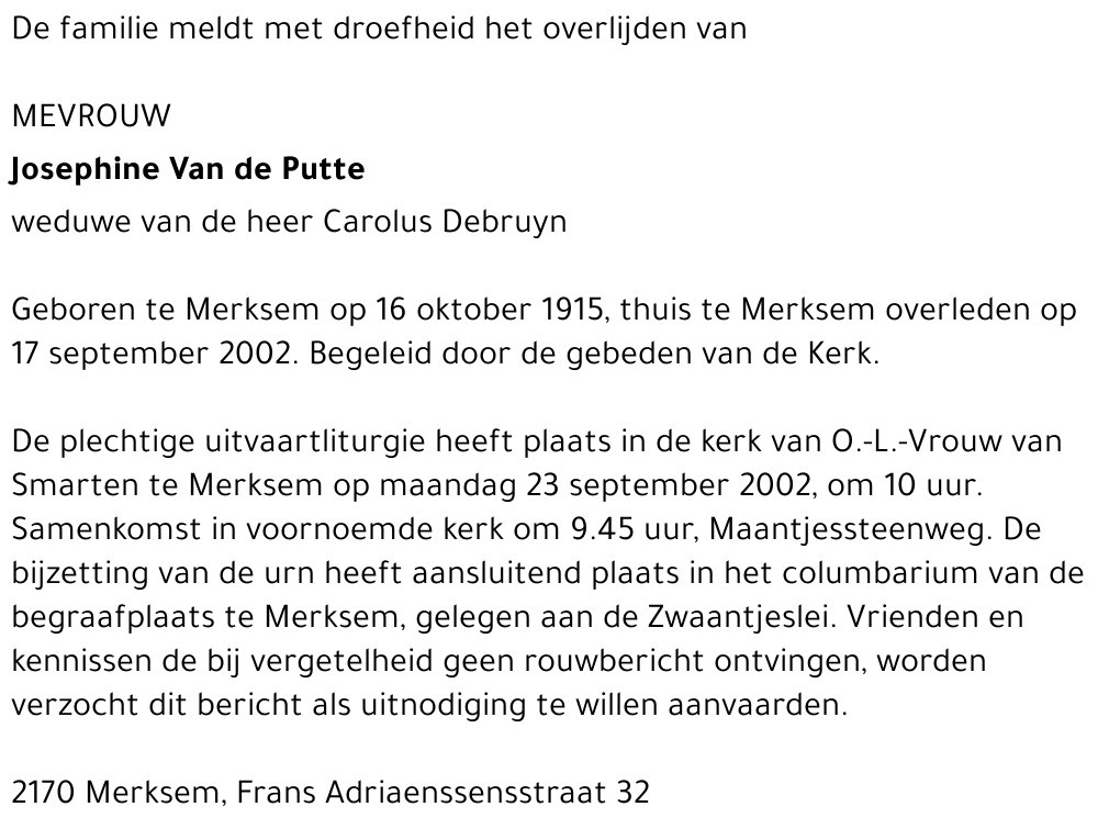 JOSEPHINE VAN DE PUTTE