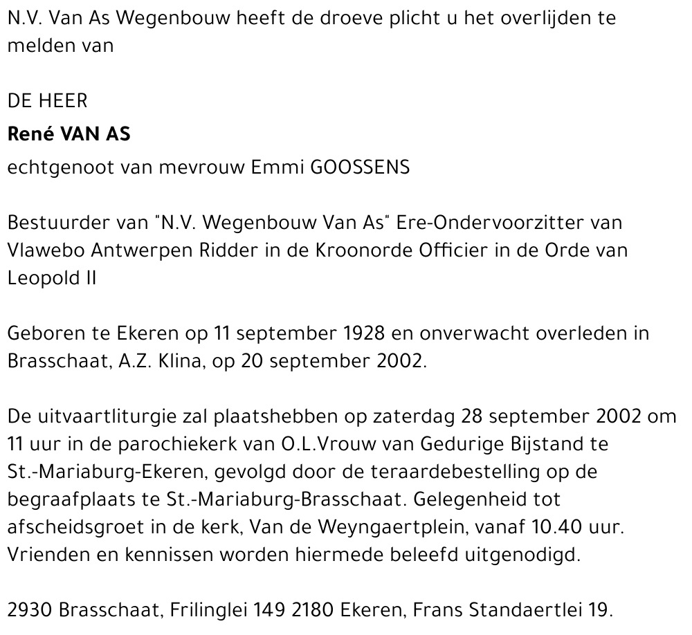 RENÉ VAN AS