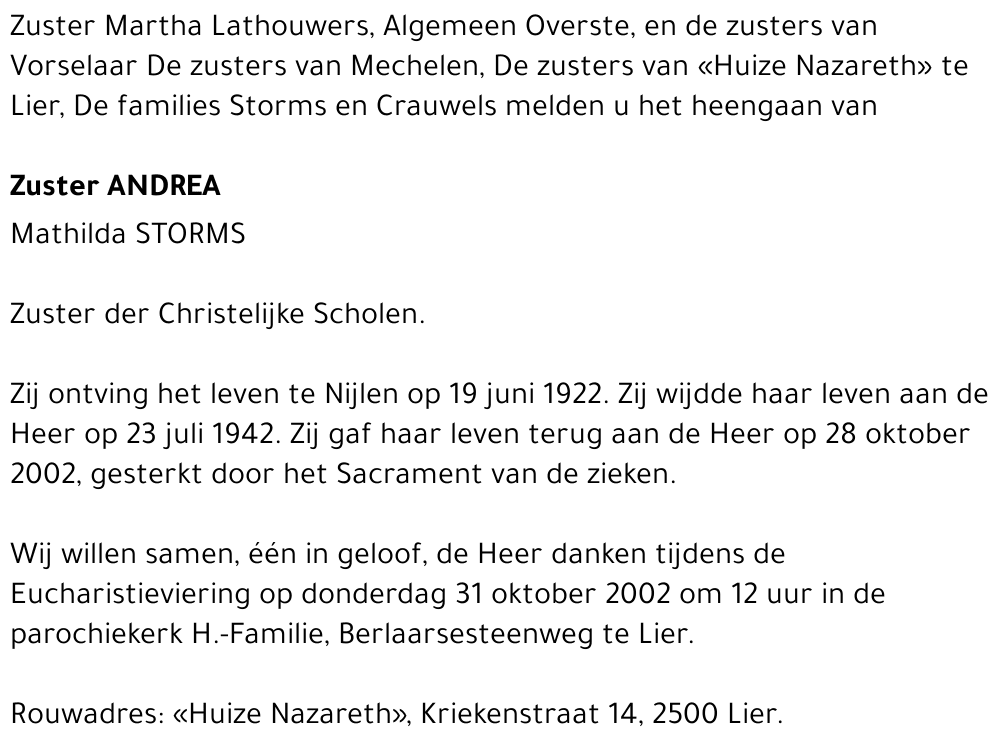 ANDREA (MATHILDA STORMS)