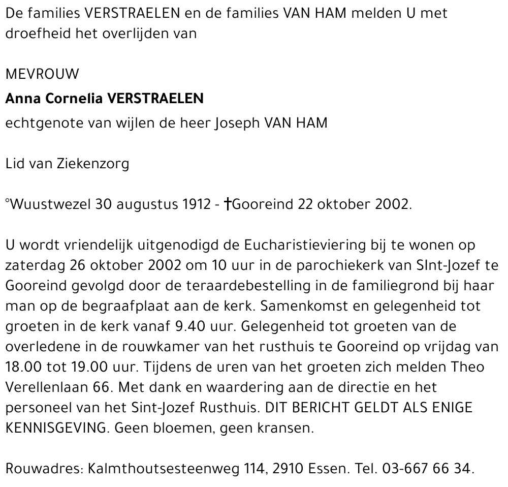 ANNA CORNELIA VERSTRAELEN