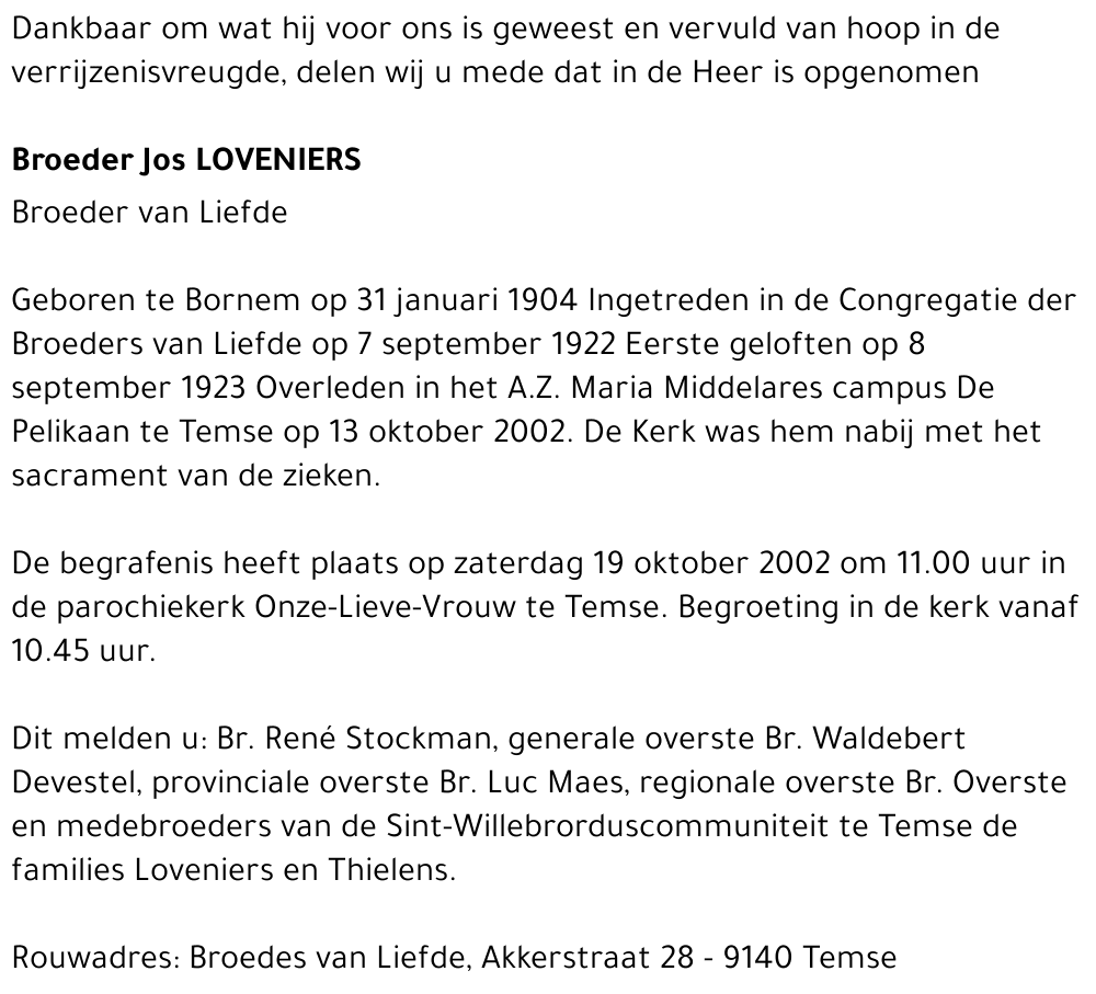 Broeder Jos Loveniers
