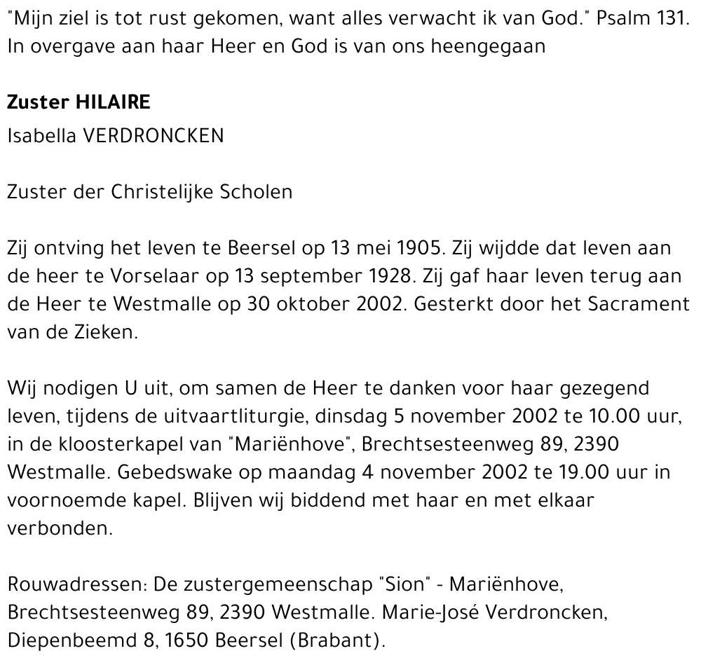 HILAIRE (ISABELLA VERDRONCKEN)