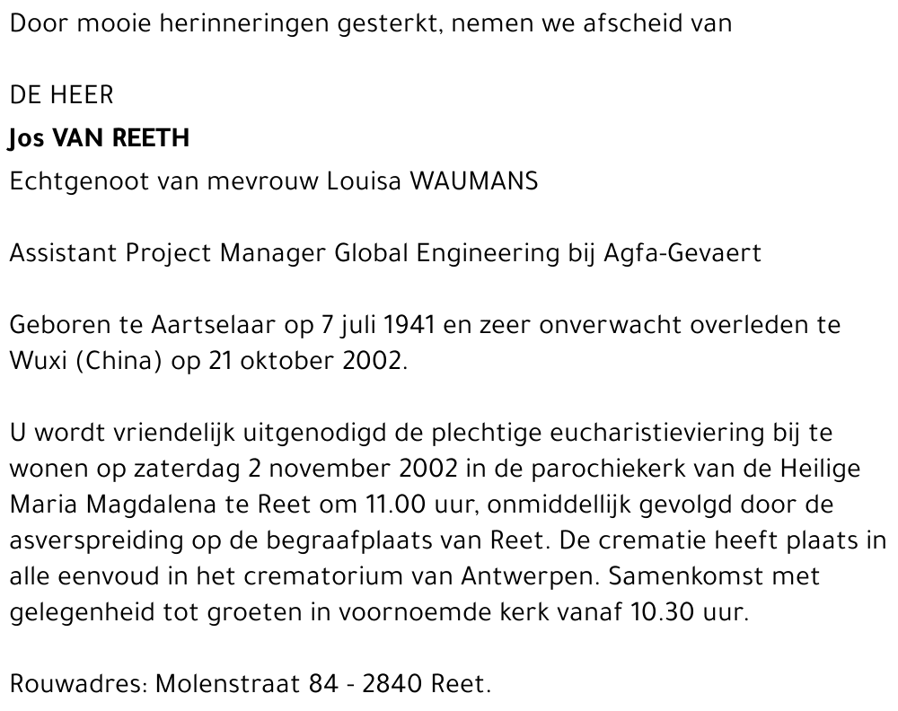 JOS VAN REETH