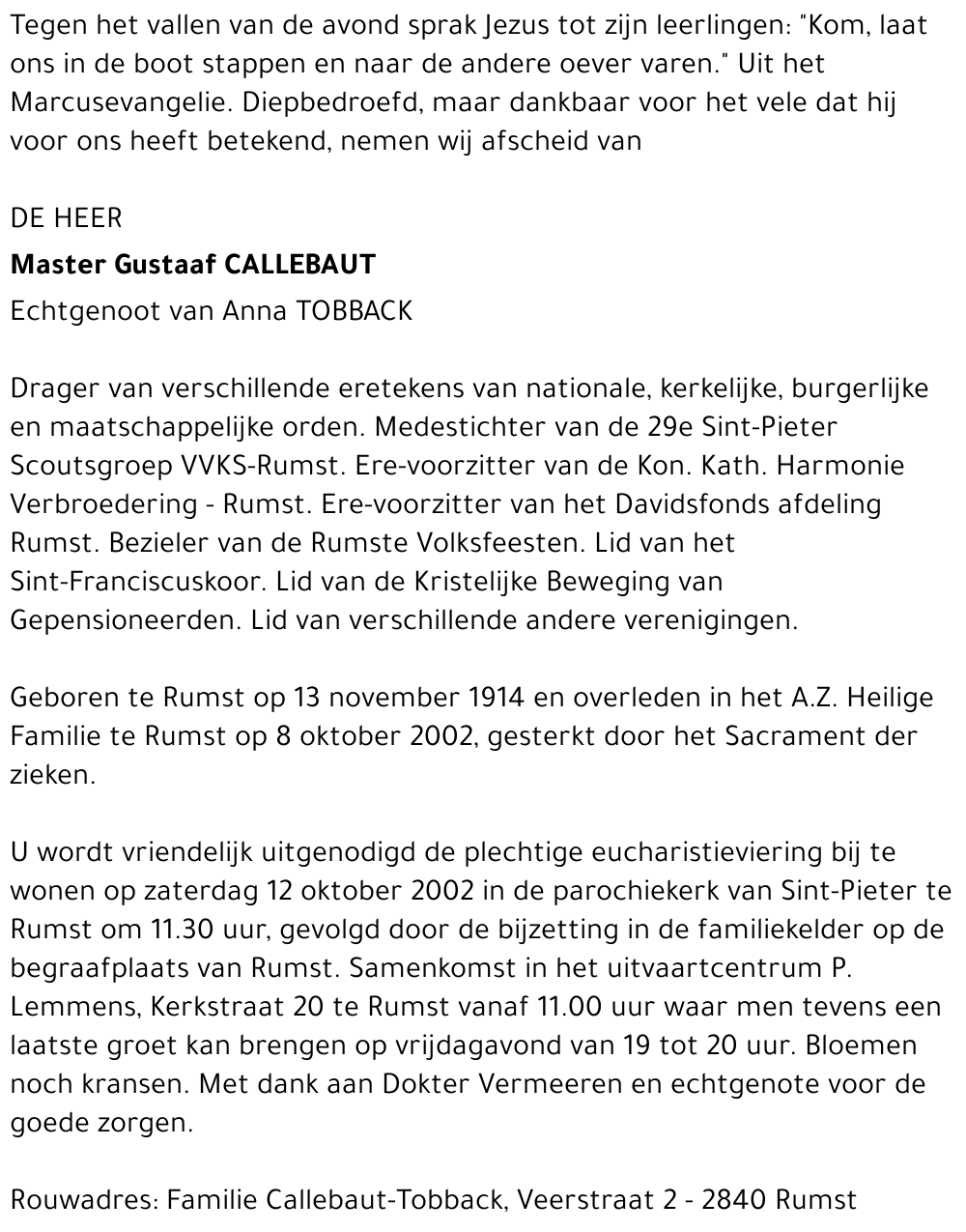 Master Gustaaf Callebaut