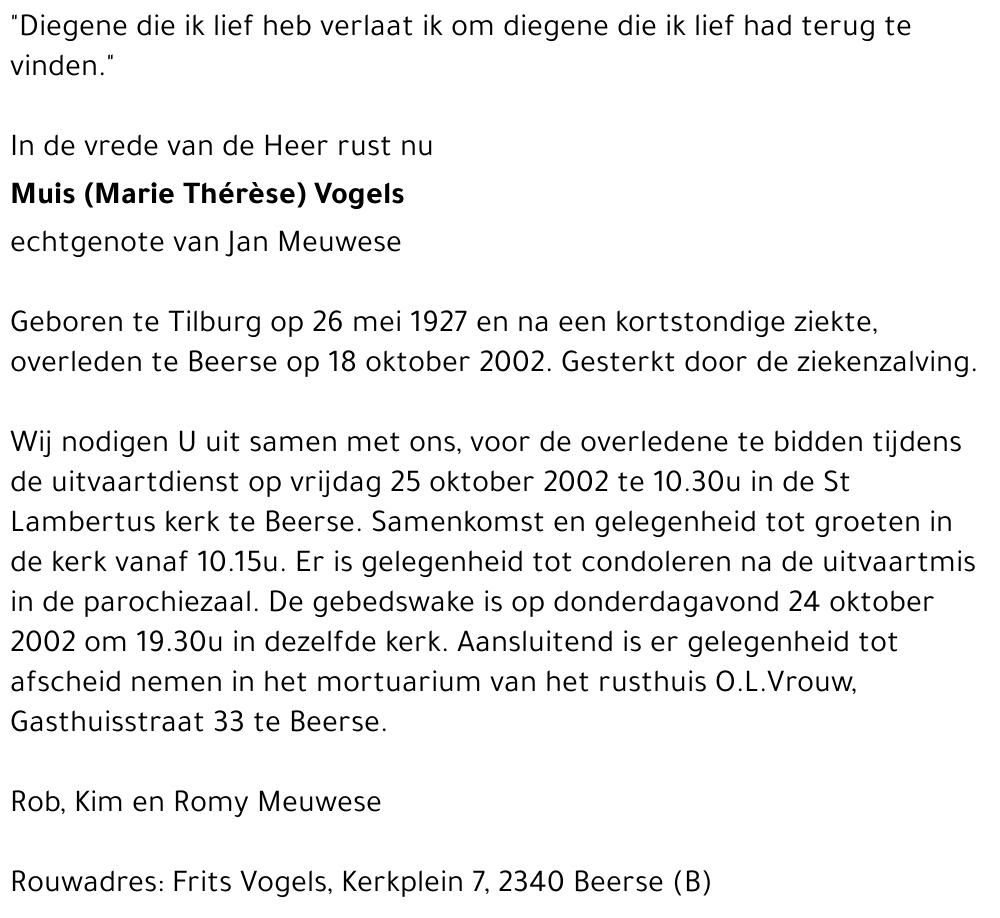 Muis (Marie Thérèse) Vogels