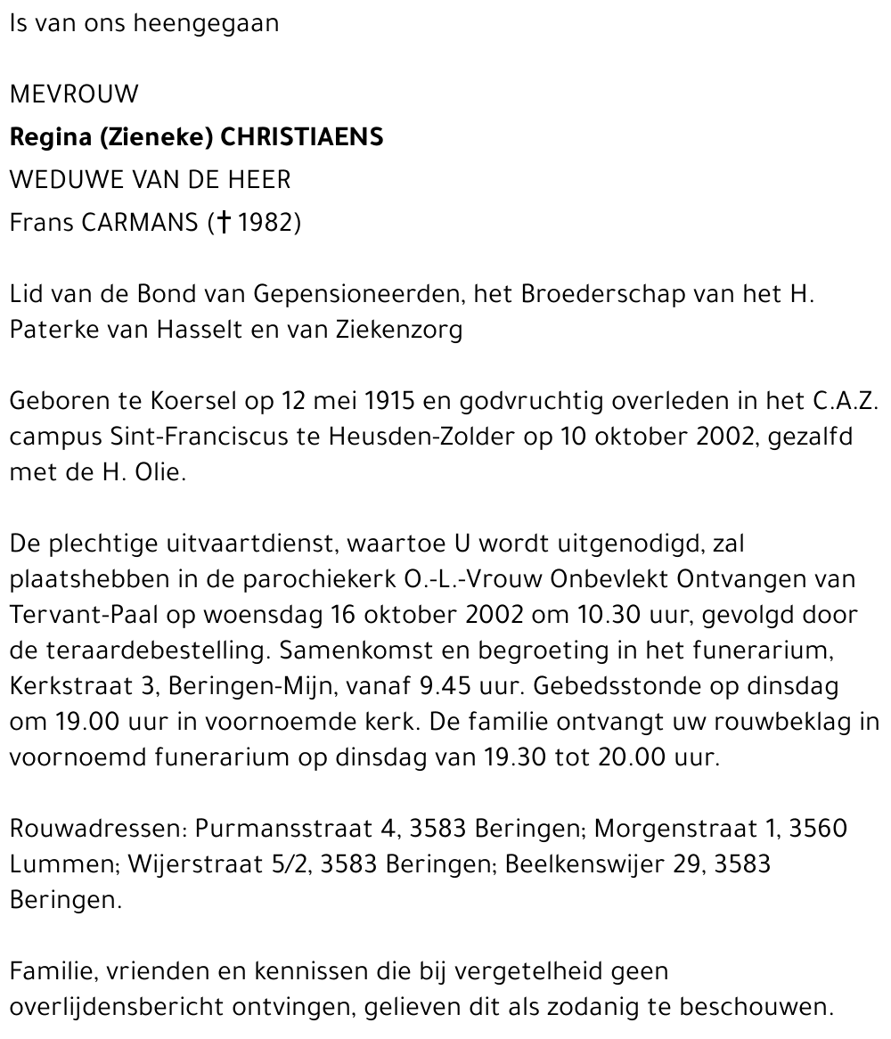 Regina (Zieneke) Christiaens