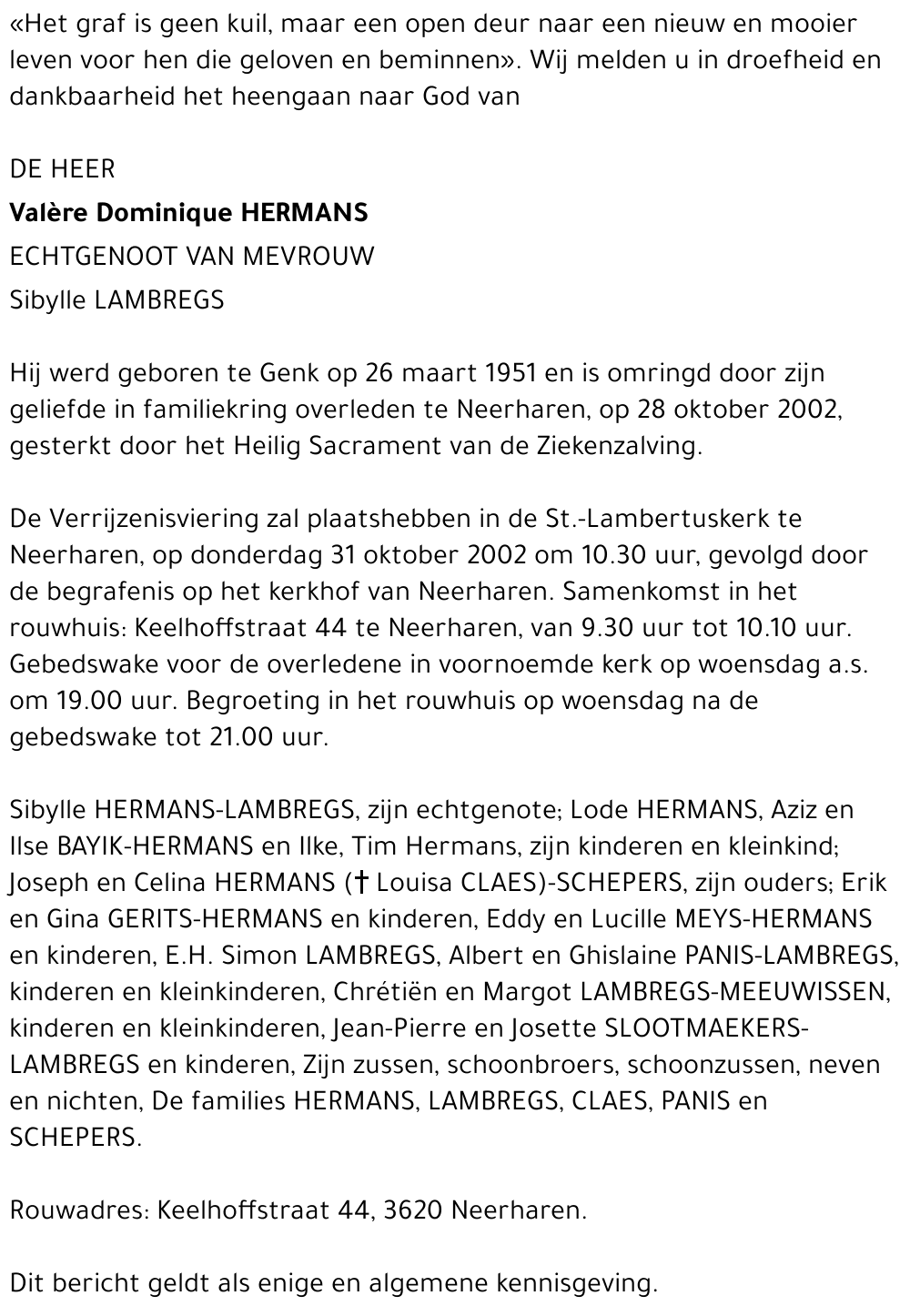 Valère Dominique HERMANS