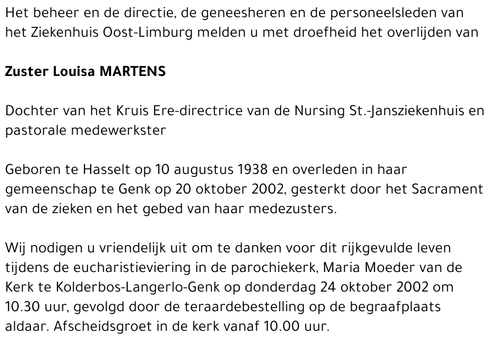 Zuster Louisa MARTENS
