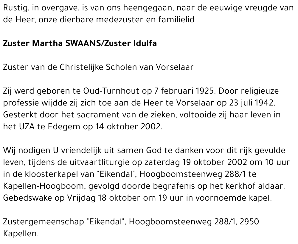 Zuster Martha Swaans