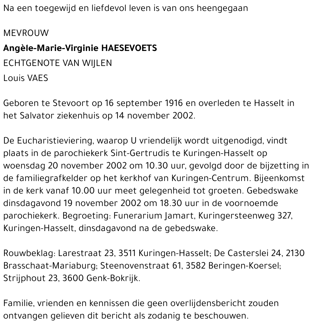 Angèle Marie Virginie Haesevoets
