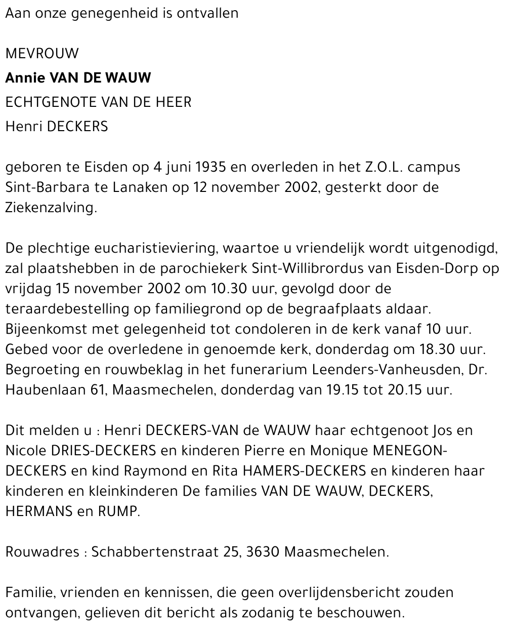Annie Van de Wauw