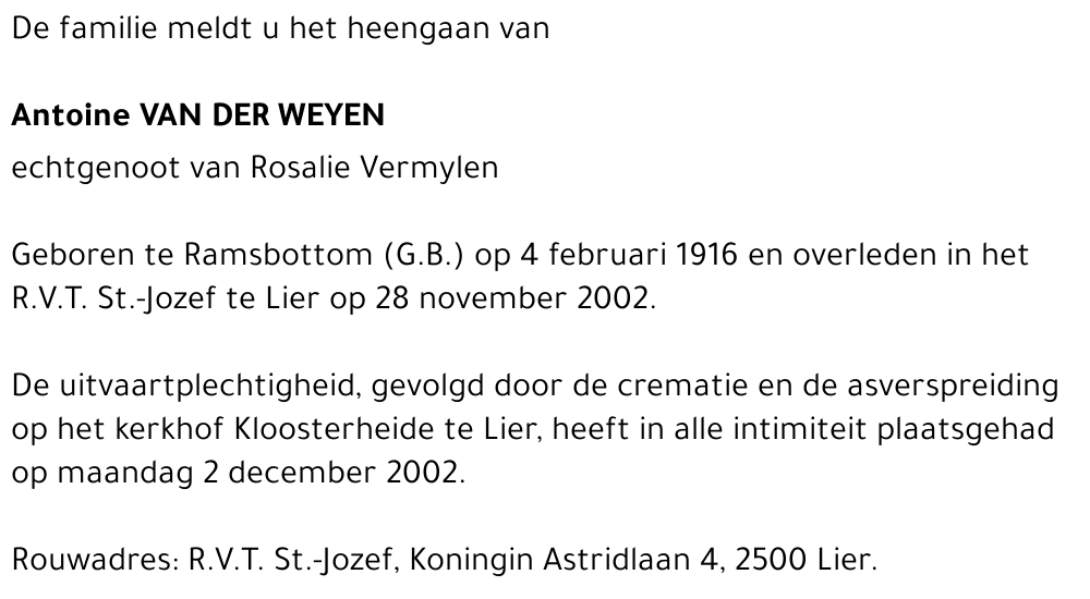 ANTOINE VAN DER WEYEN