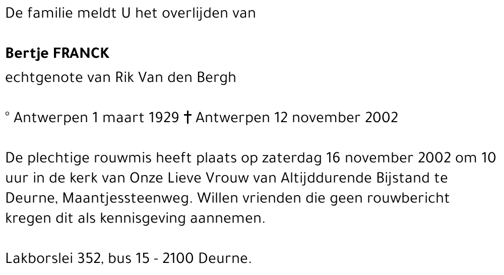 BERTJE FRANCK