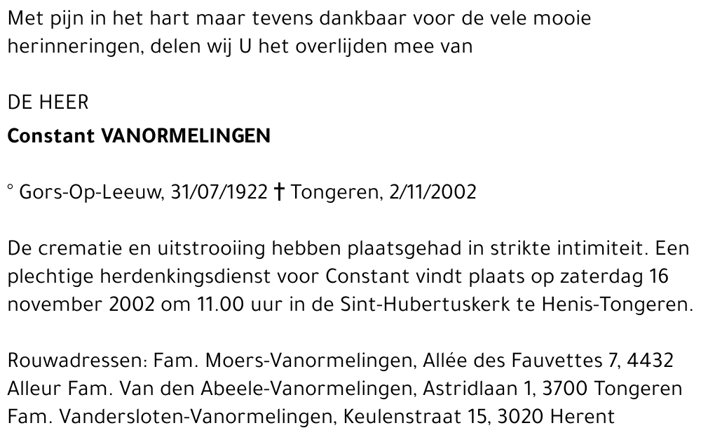 Constant Vanormelingen