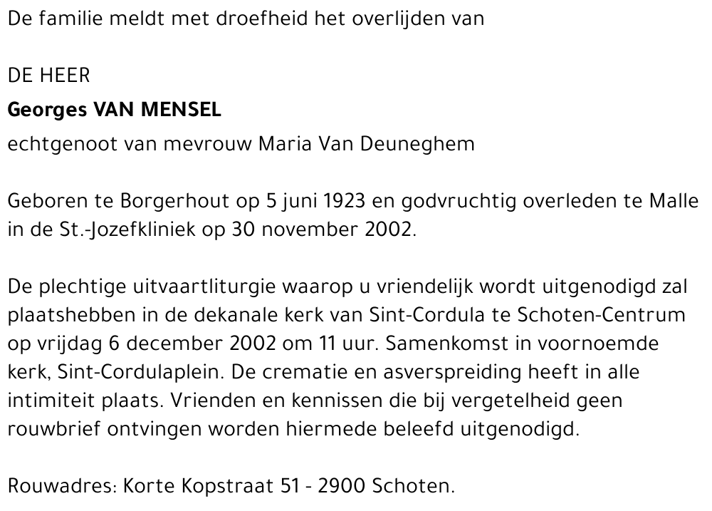 GEORGES VAN MENSEL